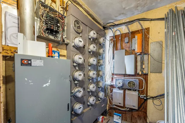 a view of an empty room with stairs