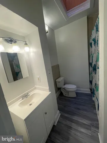 a bathroom with a sink a toilet and a mirror