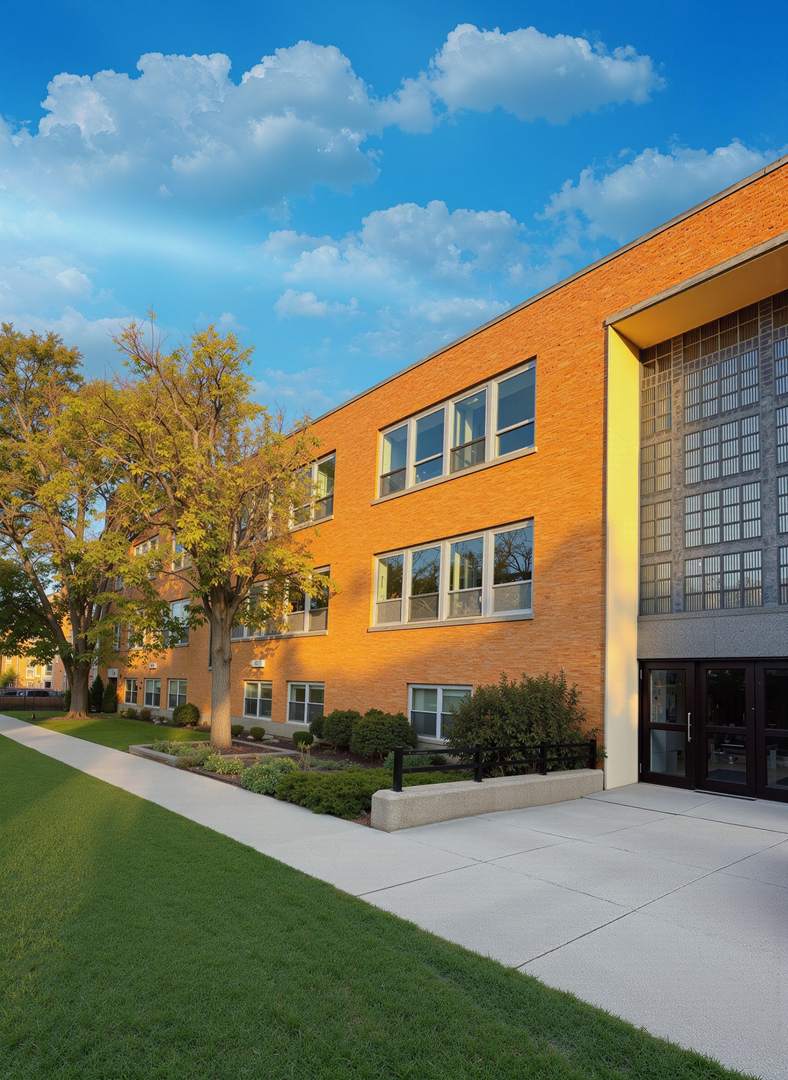8900 Windemere Avenue, Unit 2A Brookfield, IL 60513 - Photo 1 of 14 a front view of a building with a garden