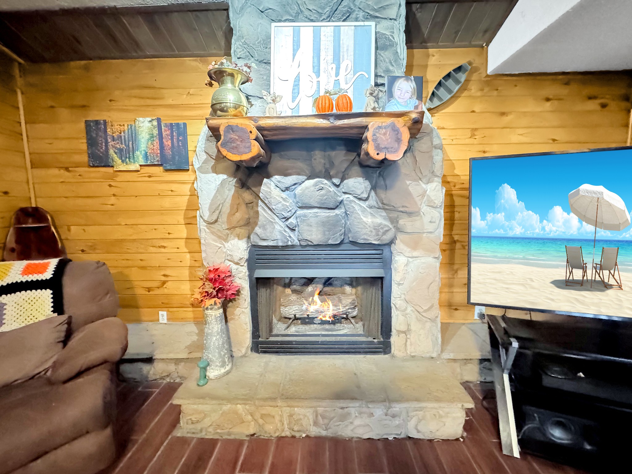 480 Hickman Shores Road Dover, TN 37058 - Photo 5 of 39 a living room with a couch and a fireplace