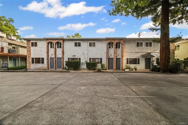front view of a building with a street