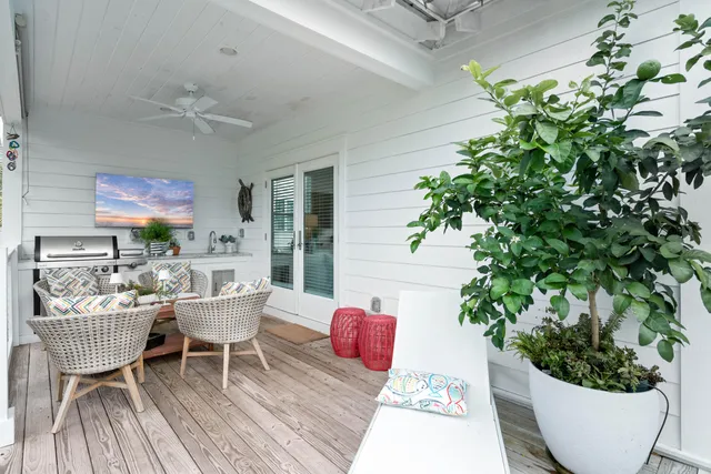 a view of a balcony with lake view