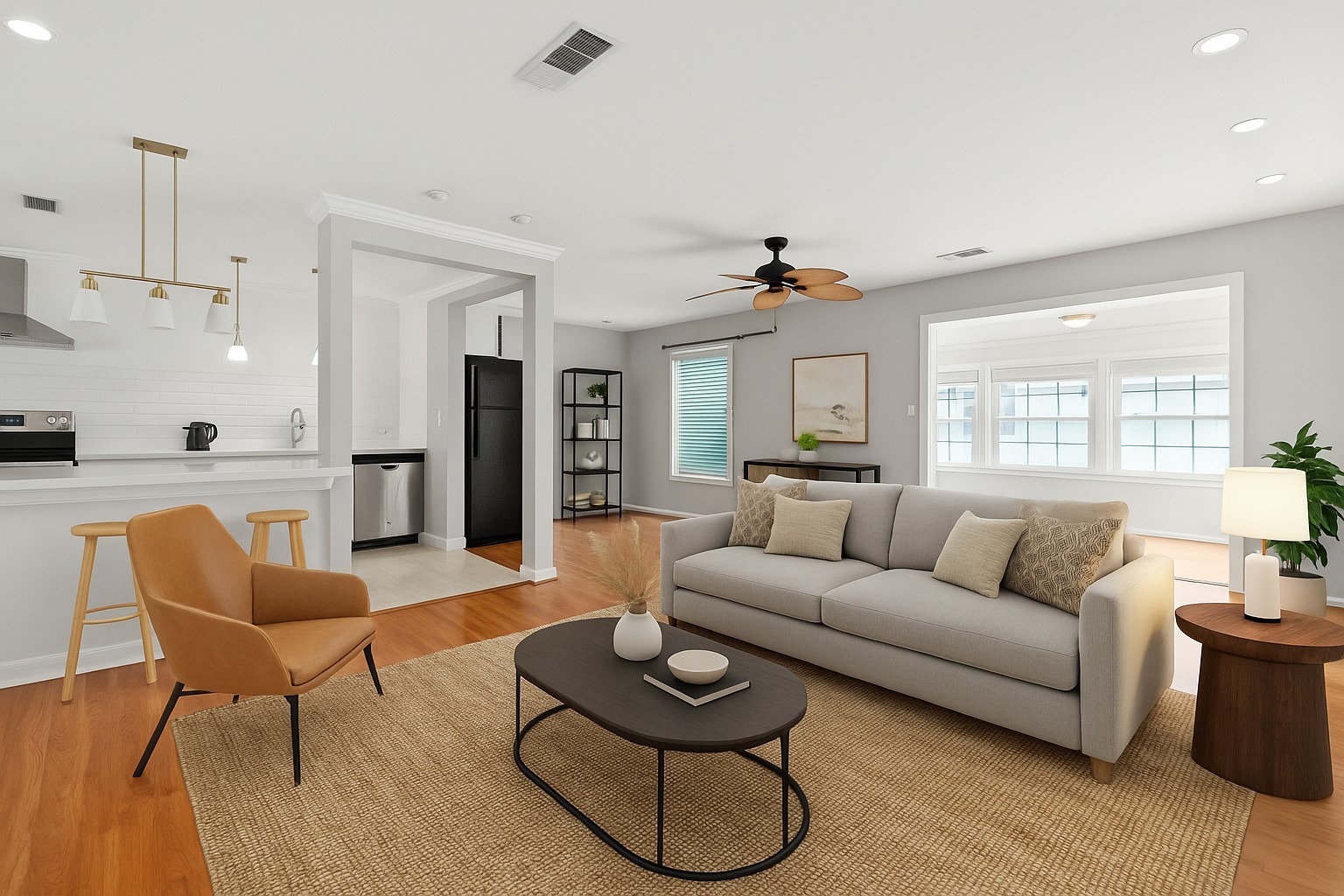 a living room with furniture