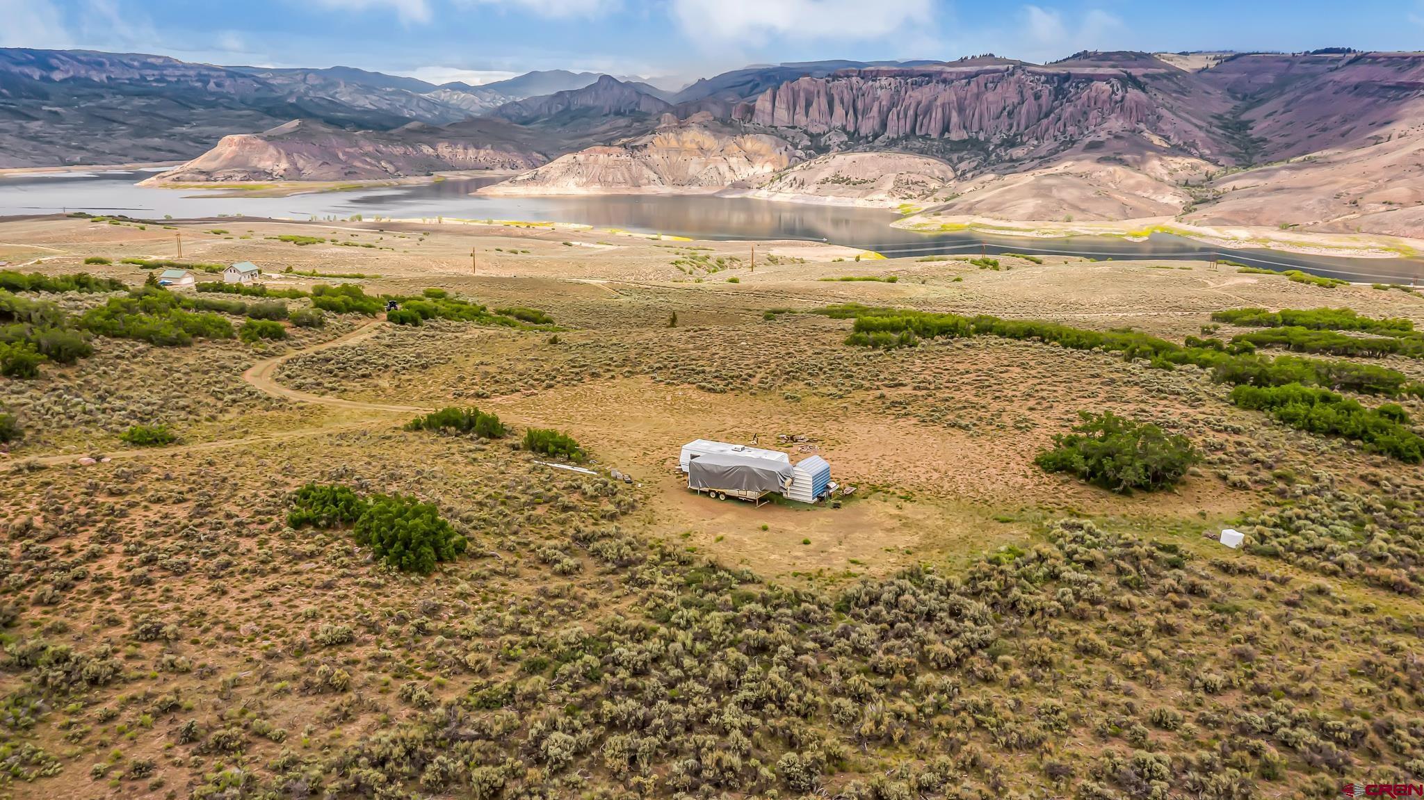 a view of a lake with a mountain