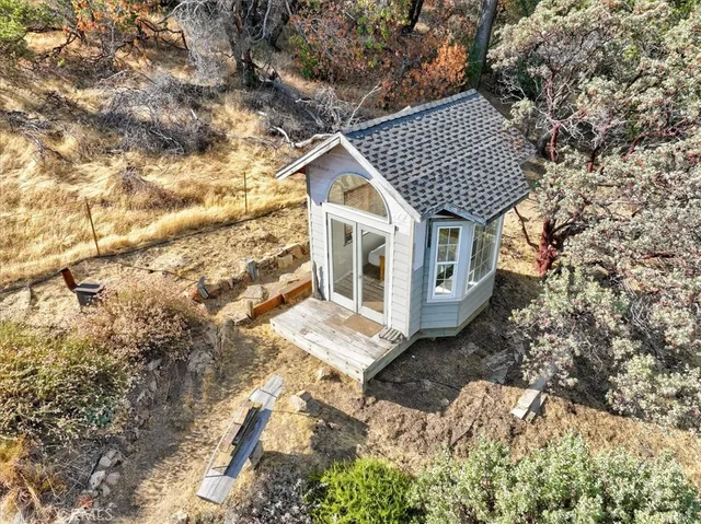 a garden view with a bench