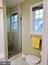 a bathroom with a toilet and a shower