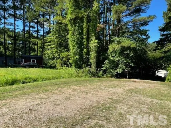 a view of a field with trees in the background