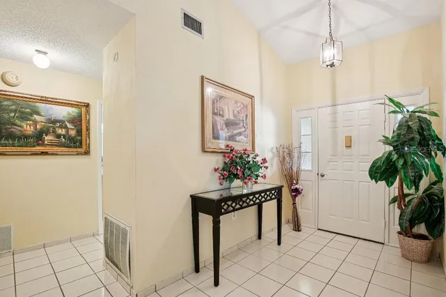 a room with furniture and potted plant