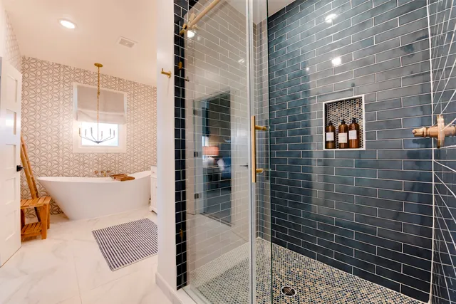 a bathroom with a shower