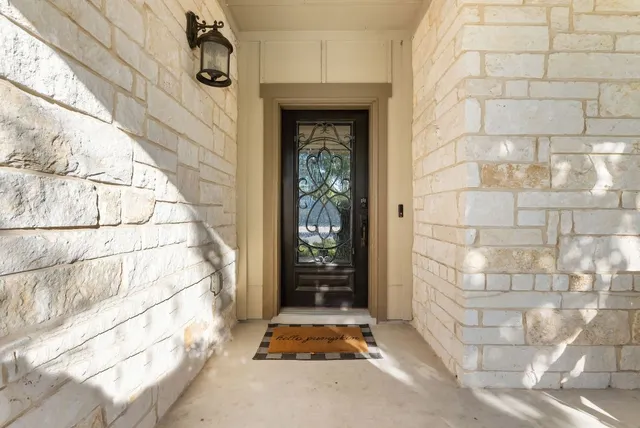 a front view of a house with a outdoor space