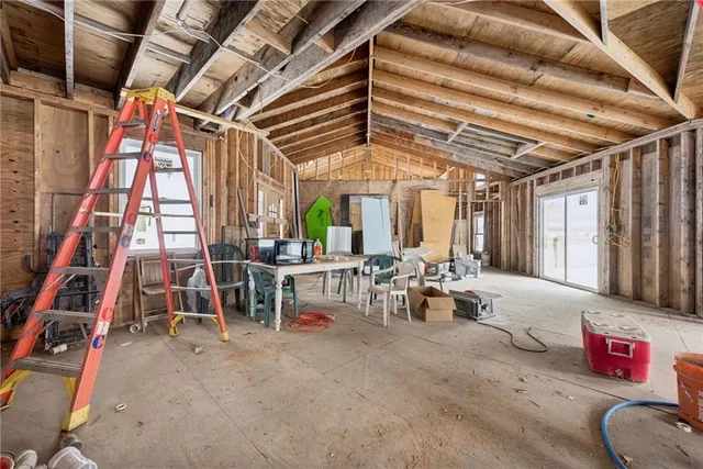 a view of a room with a garage