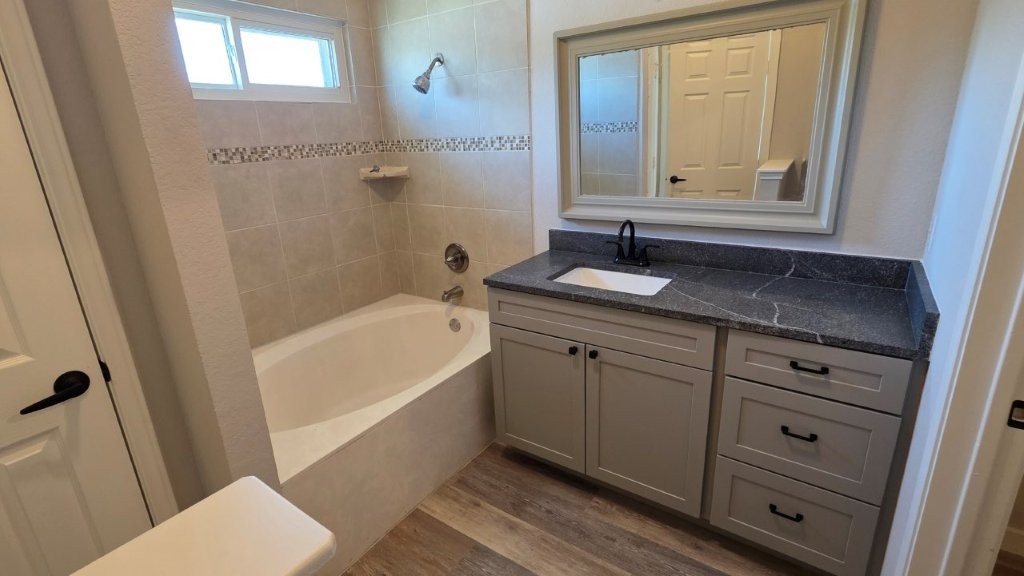 4700 Mather Kyle, TX 78640 - Photo 14 of 27 a bathroom with a granite countertop sink toilet and bathtub