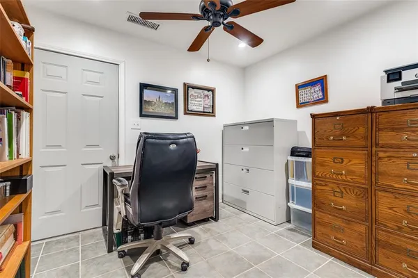 a view of workspace with wooden floor