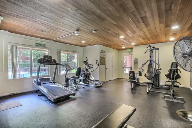 a view of a room with gym equipment