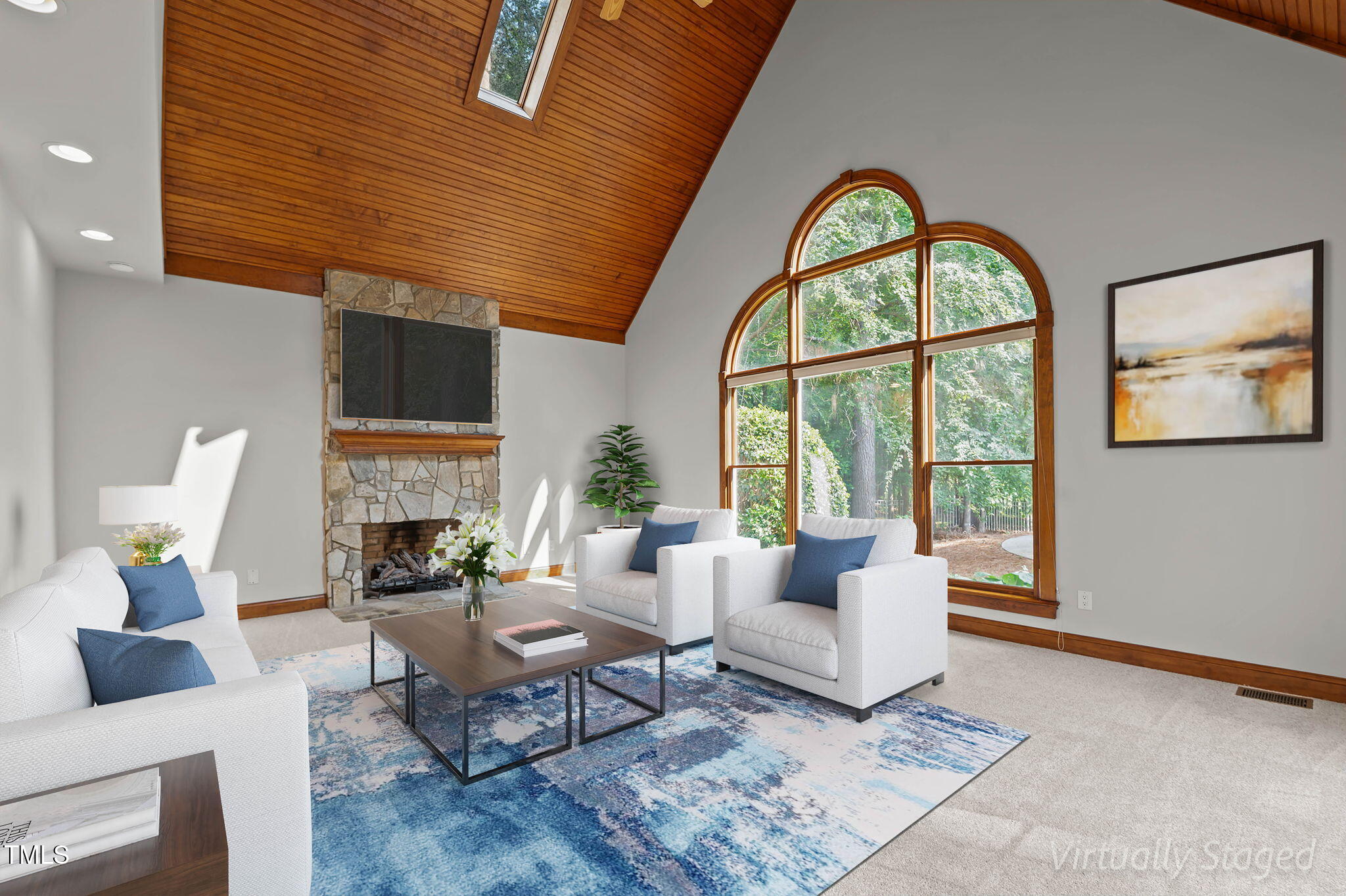 5344 Mill Dam Road Wake Forest, NC 27587 - Photo 25 of 68 a living room with fireplace furniture and a large window
