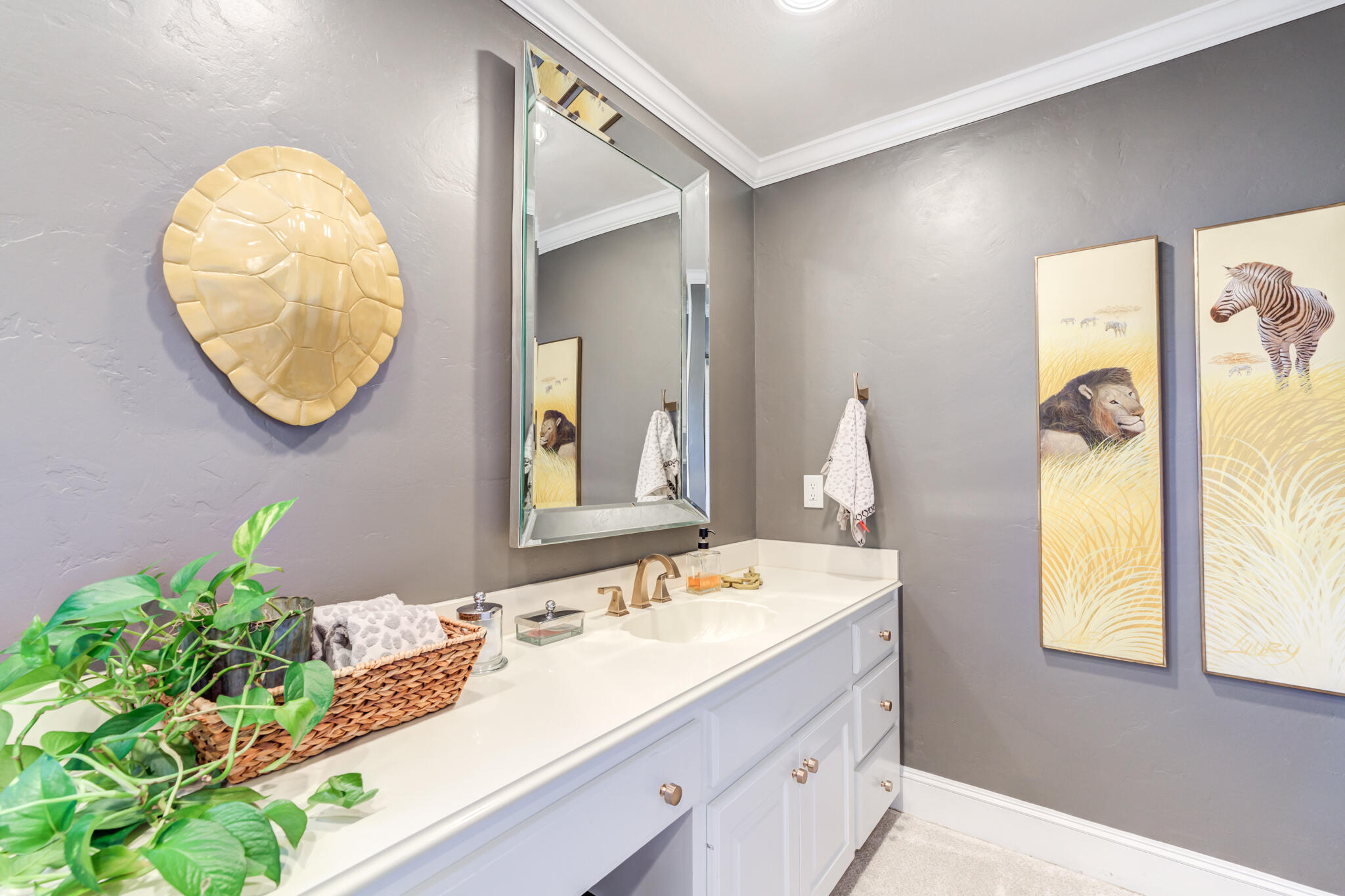 4612 91st Street Lubbock, TX 79424 - Photo 66 of 83 a bathroom with a sink and a mirror