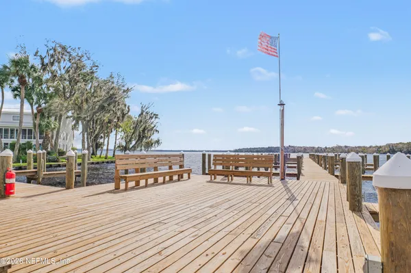 a view of a terrace with wooden floor