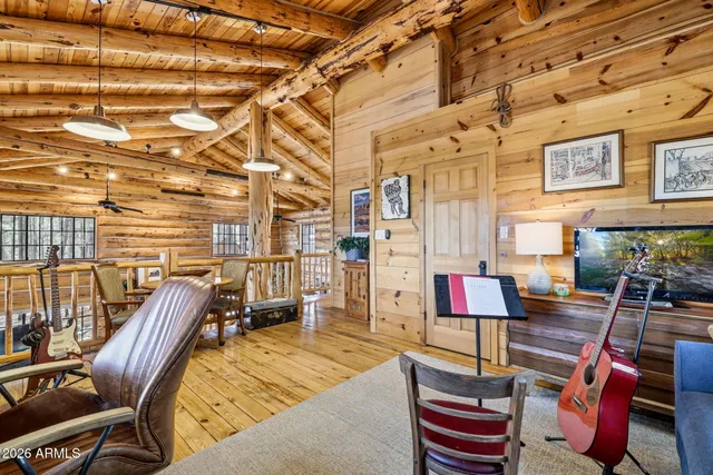 a room with musical instruments