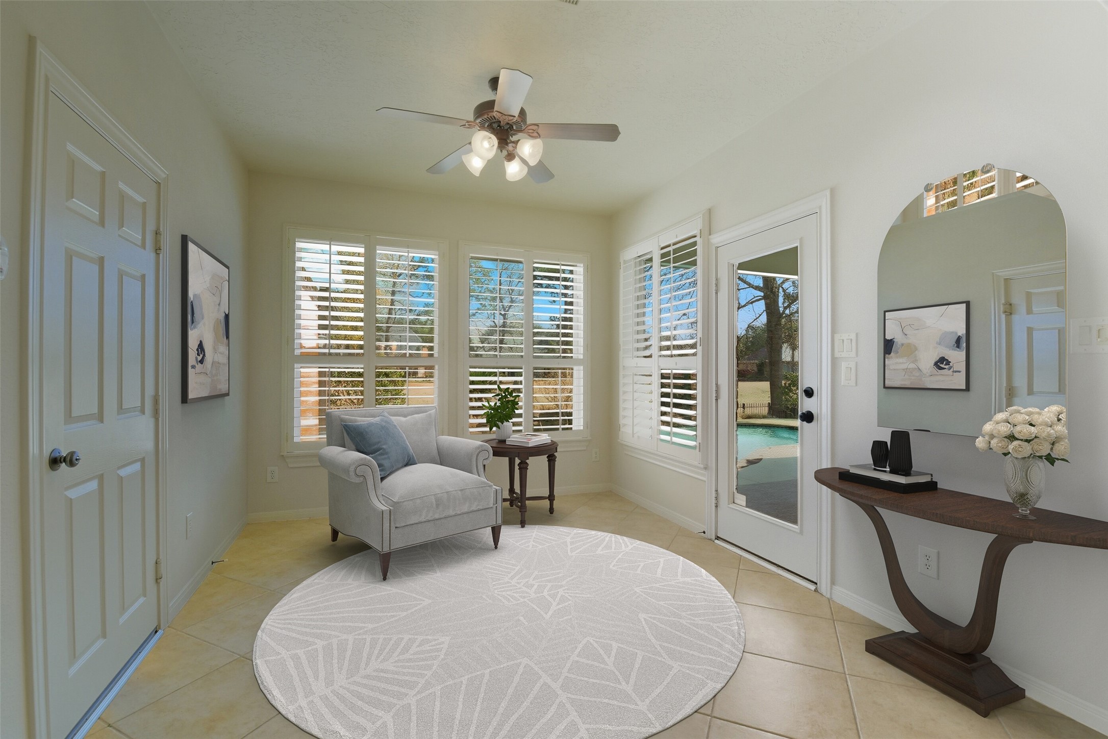 25295 Bull Ridge Drive Porter, TX 77365 - Photo 21 of 49 Sunroom offers options galore - reading space, second work area, craft space. Another View of the outdoors and patio area that is peaceful.