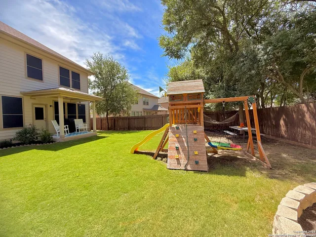 a view of a park with slide