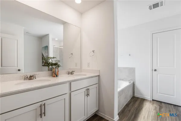 a bathroom with a sink and a large mirror