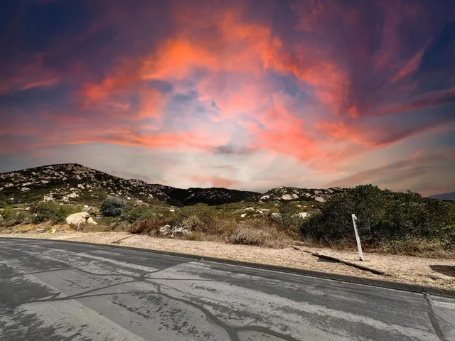 a view of a large tree with mountains in the background
