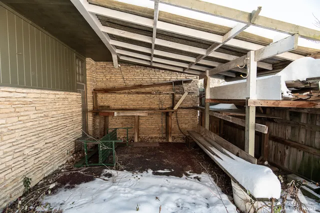 a view of a road with a building