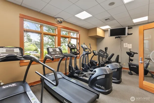 a view of a room with gym equipment