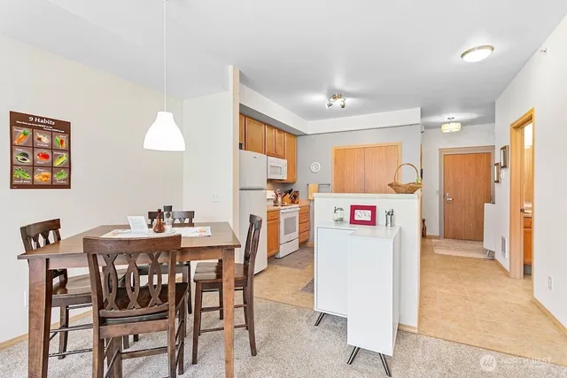 a view of a dining area with furniture