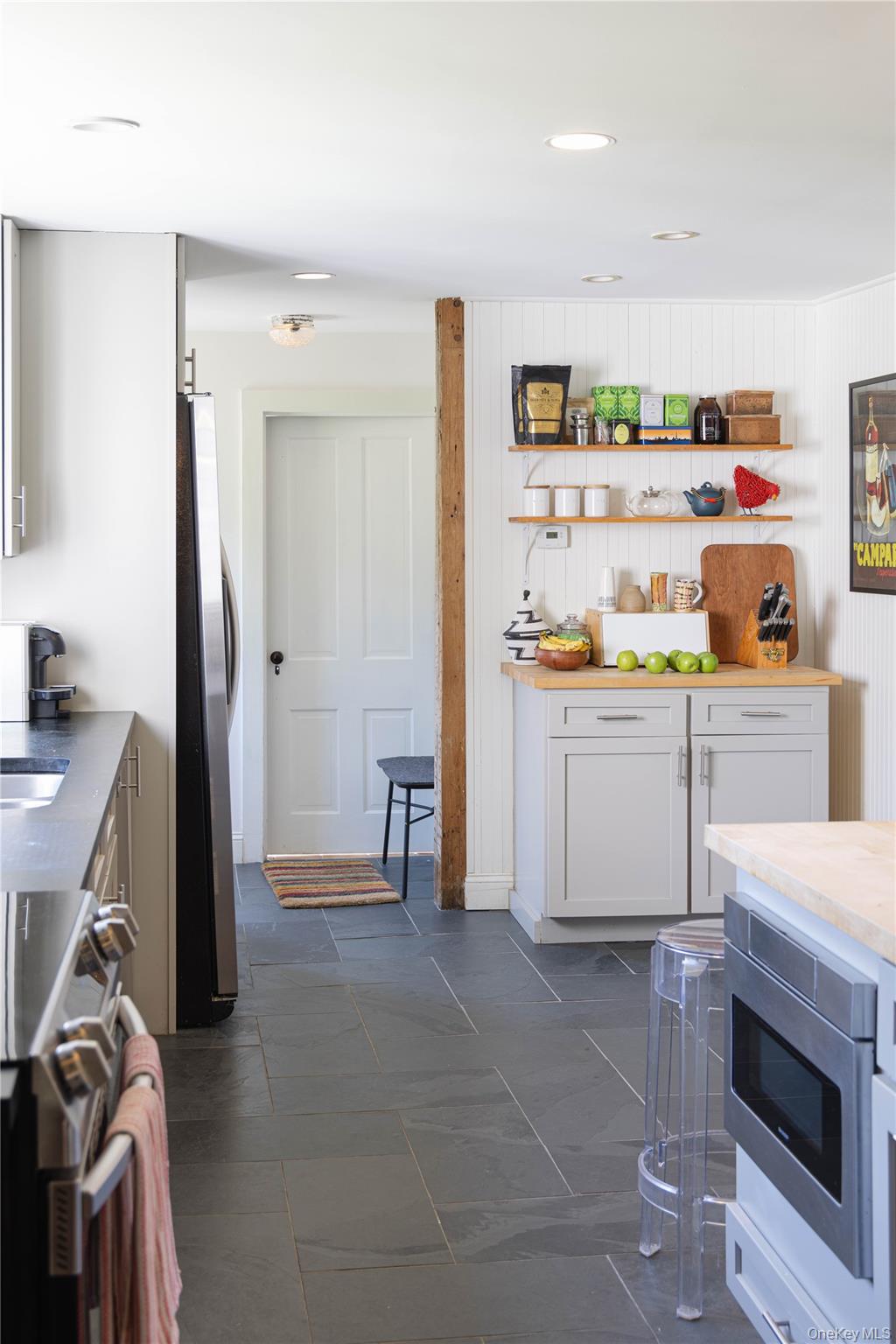 210 Middle Road Hudson, NY 12534 - Photo 23 of 42 Kitchen with slate tile flooring, recessed lighting, and white shiplap wall paneling