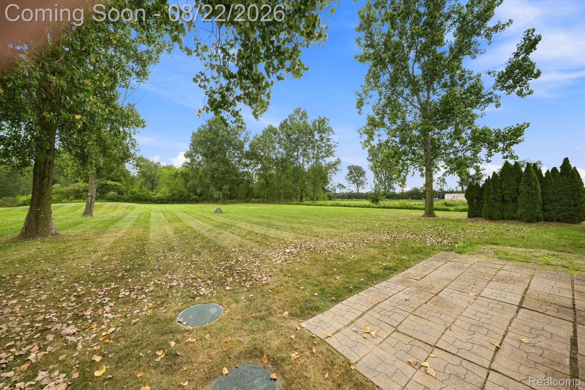 1301 Palms Road Columbus, MI 48063 - Photo 46 of 51 Expansive lawn with mature trees, a paver patio, and natural landscaping
