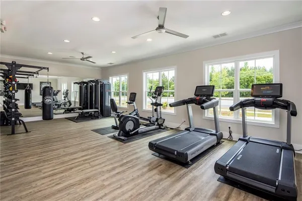 a view of a room with gym equipment