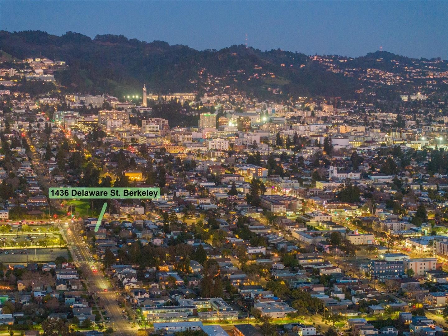 1436 Delaware Street Berkeley, CA 94702 - Photo 3 of 60 Aerial view at twilight of a view of city lights and a mountain view