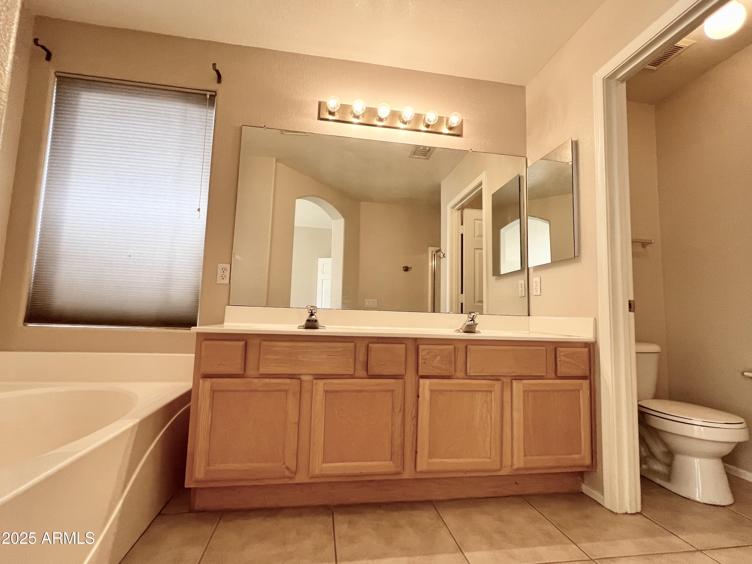 7309 West Mohawk Lane Glendale, AZ 85308 - Photo 19 of 24 a spacious bathroom with a double vanity sink a mirror and a bathtub