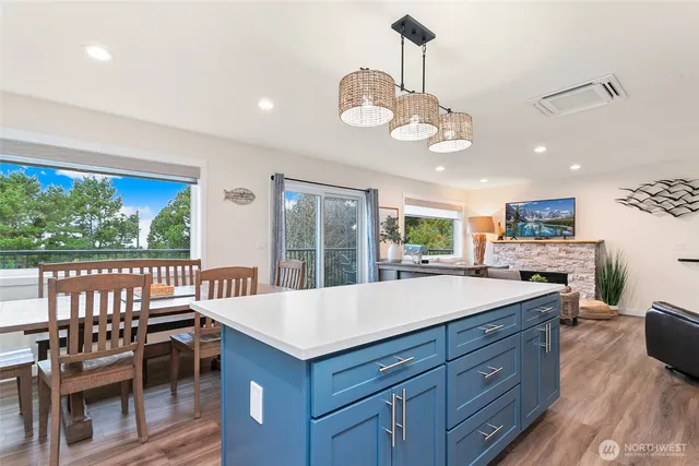 a view of living room kitchen island and furniture