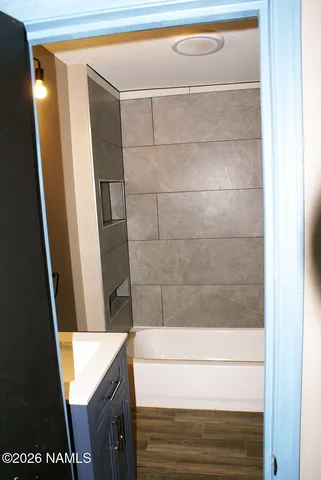 a bathroom with a bathtub