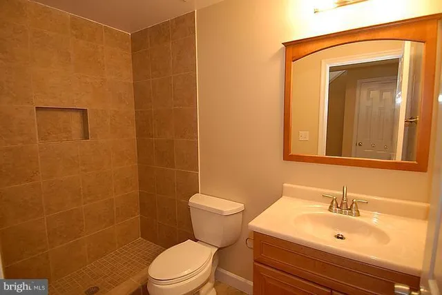 a bathroom with a sink a toilet and a mirror