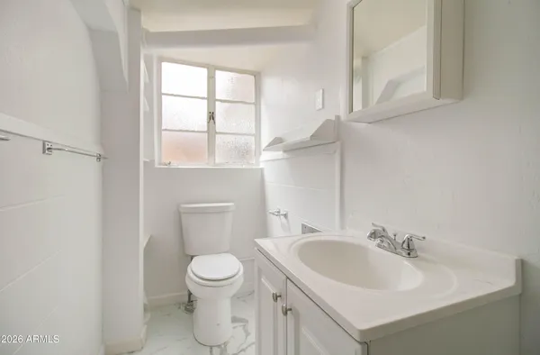 a bathroom with a sink a toilet and a mirror