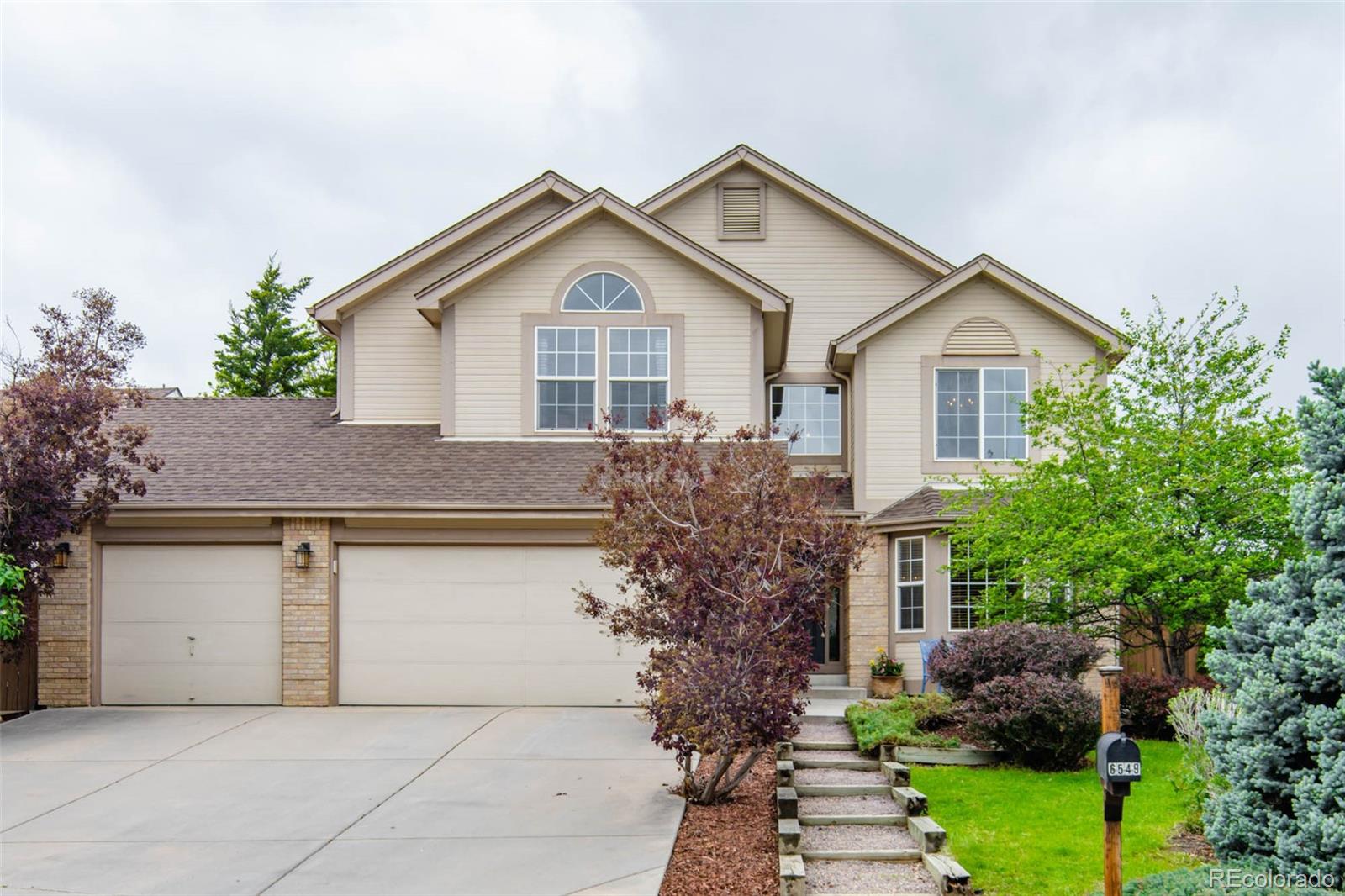 a front view of house with a garden
