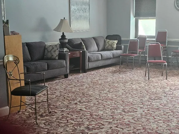 a living room with furniture and a rug