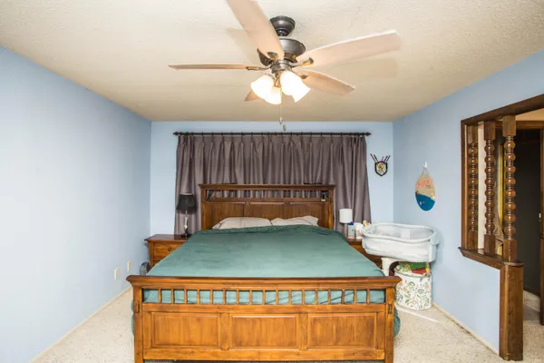 a living room with a bed furniture and a window