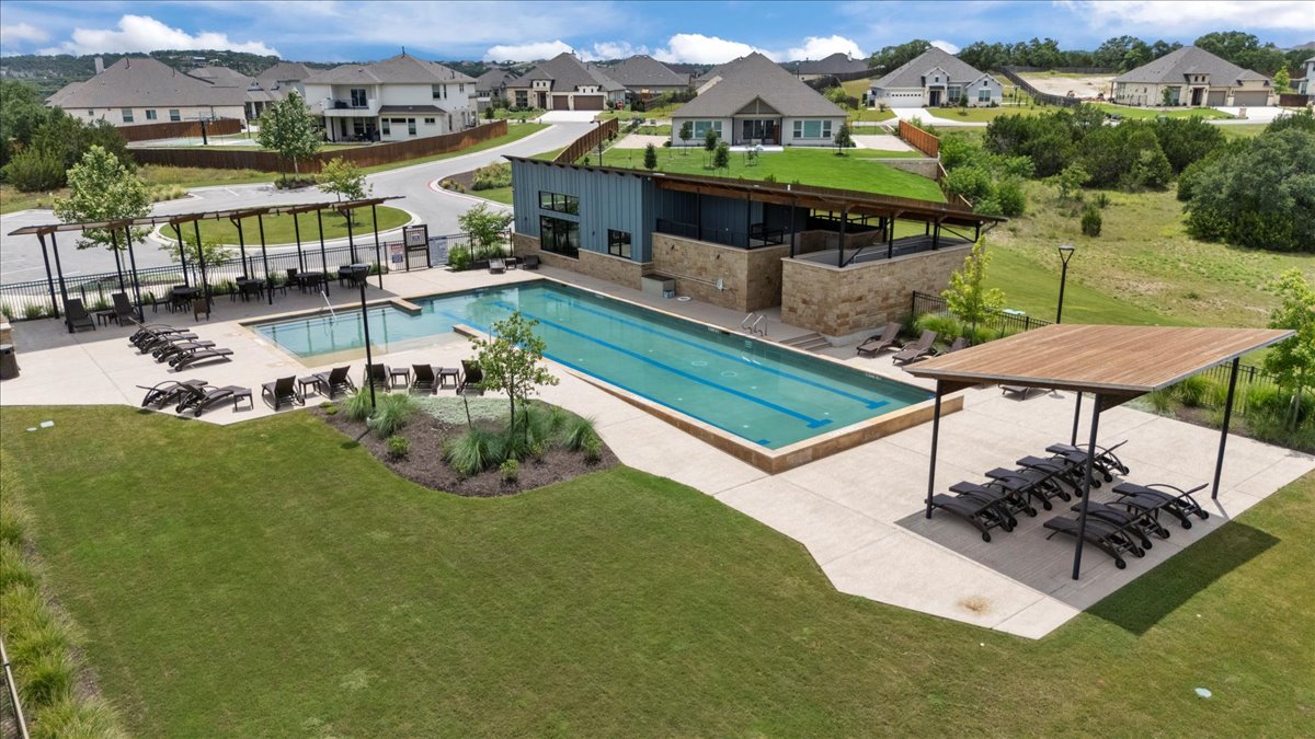 271 Eclipse Drive Austin, TX 78737 - Photo 37 of 39 an aerial view of a house with swimming pool garden and patio