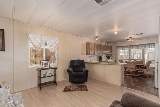 a living room with a couch and a table