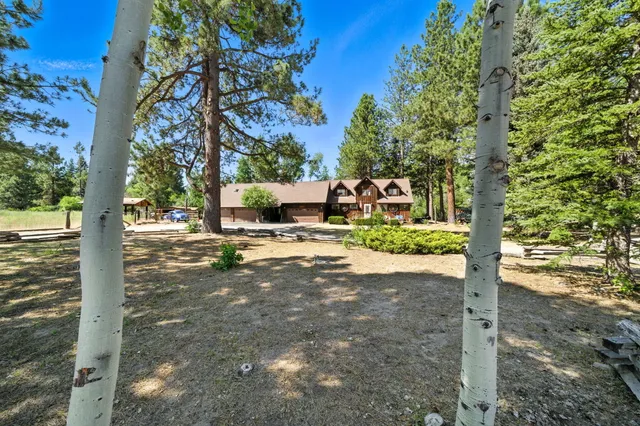 a view of a yard with wooden fence