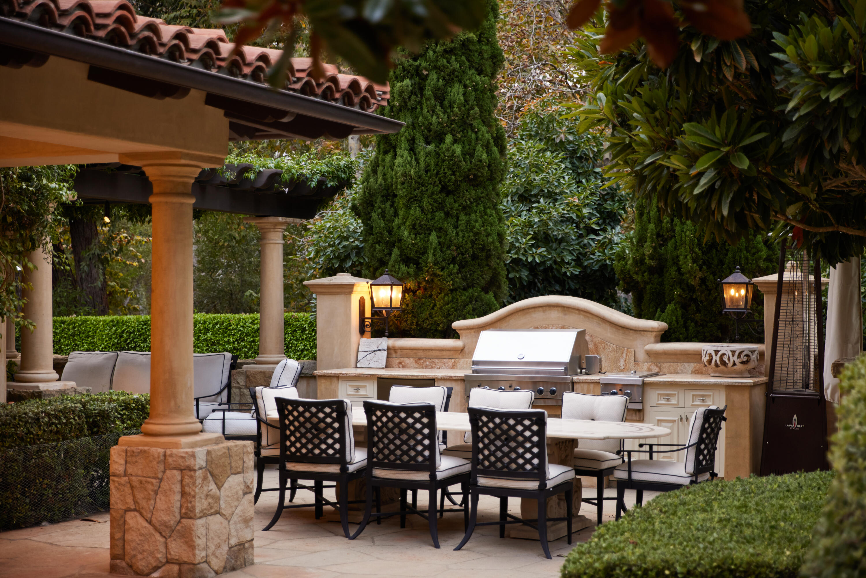 2035 Creekside Road Montecito, CA 93108 - Photo 57 of 60 a view of a dinning table and chairs in the patio