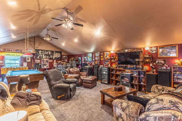 an outdoor space with seating