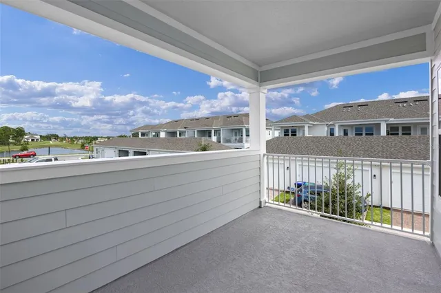 a view of a building from a balcony