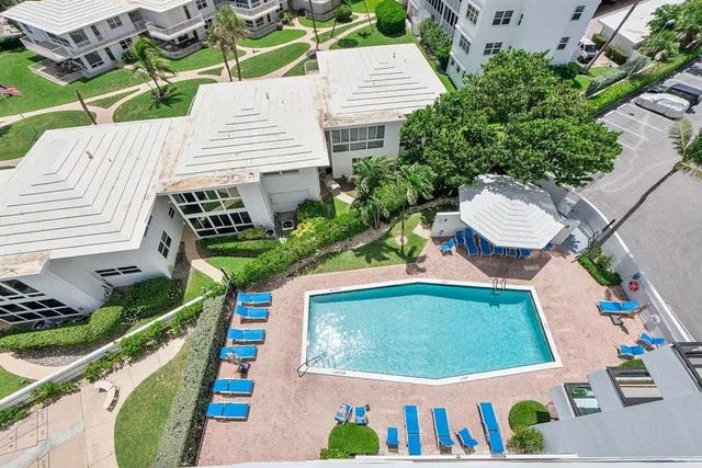 an aerial view of a house having outdoor space