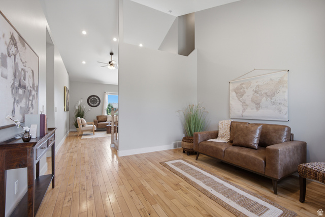 1252 Skyline Road Saratoga Springs, UT 84045 - Photo 8 of 51 Spacious interior featuring light wood-finish flooring, recessed lighting, and vaulted ceilings