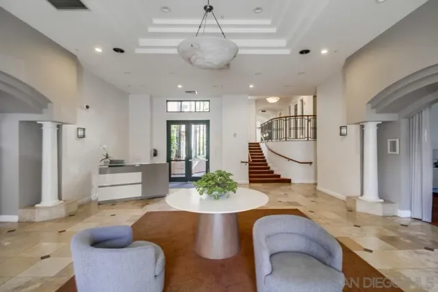 a view of a brick building with a large window